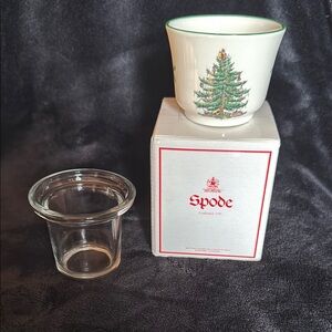 Spode Festive Green and White Tealight Holder